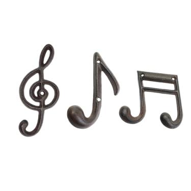Imagem de FoyaHome 3 ganchos de parede para notas musicais, ganchos decorativos de ferro fundido, para pendurar casacos, chapéus, bolsas e moletons - gancho de decoração de parede, estilo cabideiro para casa