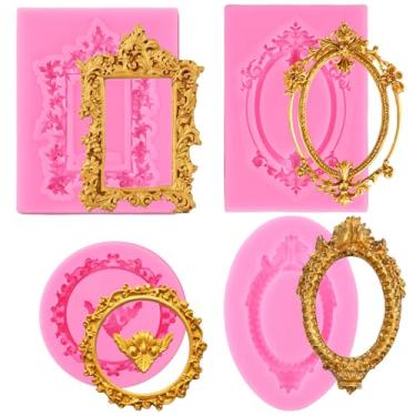 Imagem de Ouligay 4 peças molde de moldura vintage foto fondant moldes de silicone para decoração de bolos, topo de cupcake chocolate doce açúcar decoração sobremesa argila polímero
