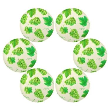 Imagem de Wassud Jogo americano conjunto de 6 tapetes redondos de uva verde para cozinha e jantar tapetes laváveis resistentes ao calor decoração de mesa 39 cm