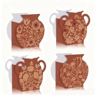 Imagem de 12 peças de decoração de festa Cielito lindo, vaso de flores de papel mexicano, decoração de festa Talavera para Cinco De Mayo, centro de mesa com tema Barro (marrom)