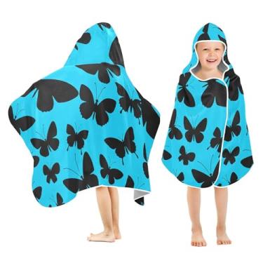 Imagem de Burbuja Toalha de banho com capuz borboleta em azul para crianças, toalha de praia de pelúcia macia absorvente para chá de meninas e meninos 3-10 anos, 61 x 127 cm