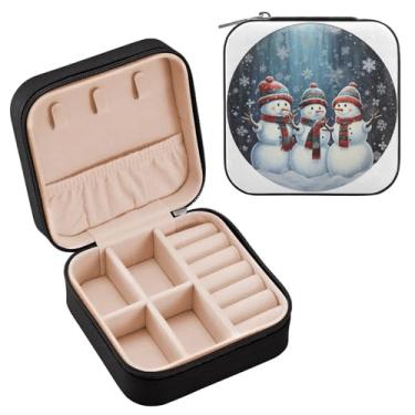 Imagem de YETTASBIN Caixa de joias de boneco de neve de Natal para adolescentes, meninas, mulheres, presente de aniversário, Natal, caixa de armazenamento portátil de couro PU, mini estojo de joias de viagem