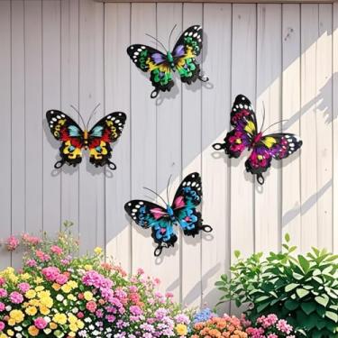 Imagem de Pacote com 4 decorações de borboleta de metal, decoração de parede de borboleta de 17 cm, decoração para pendurar borboletas de metal para jardim, pátio, cerca, casa e quintal