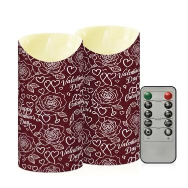 Imagem de Wassud Pacote com 2 velas line-art rosas sem chama com controle remoto, velas realistas cintilantes com temporizador, velas decorativas para Natal, casamento, festa, decoração de casa média