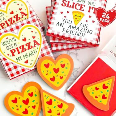 Imagem de Valentines Day Gifts for Kids - Valentines Day Cards for Kids School - Set of 24 Valentine Mini Pizza Boxes with Erasers - Funny Valentine's Classroom Preschool Exchange Card Boys Girls Party Favors