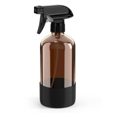 Imagem de Bontip Frasco de spray de vidro com proteção de silicone, frasco de spray de vidro âmbar de 473 ml para limpador de janelas, aromaterapia, hidratação facial, regar flores, cuidados com o cabelo, preto