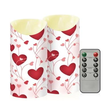Imagem de Wassud Pacote com 2 velas sem chama de corações vermelhos com controle remoto, velas realistas cintilantes com temporizador, velas decorativas para Natal, casamento, festa, decoração de casa média