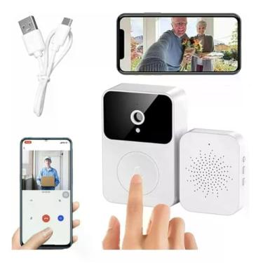 Imagem de Campainha com Câmera Wifi Sem Fio Inteligente, Interfone com Áudio, 1080P Full HD, Visão Noturna, Branco, 38 Sons, 80m Cobertura