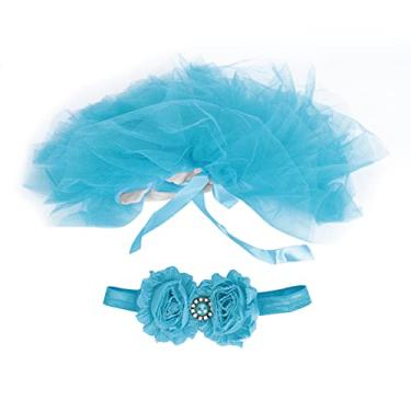 Imagem de SIWOTED Roupas para fotografia de bebê, saia, cocar, foto de recém-nascido, adereços, fantasia (Azul escuro)