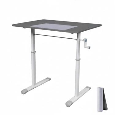 Imagem de Mesa Elevatória Manual com Altura Ajustável de 63 a 90cm - Escrivaninha de Tampo para Estudo com mouse pad, Trabalho, Escritório e Lazer,90 * 60cm cinza