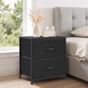 Imagem de Wyngoo Mesa de cabeceira, 2 gavetas de armazenamento, mesa lateral com tampo de madeira e caixas de tecido, cômoda de mesa de cabeceira para quarto de hóspedes, armário, entrada, dormitório