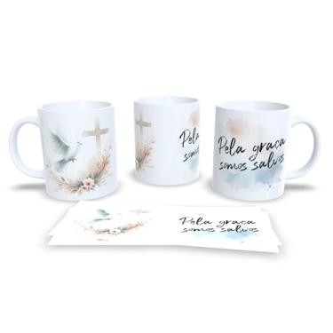 Imagem de Caneca com Arte em Aquarela, Paisagem Natural ao Pôr do Sol, Cerâmica Branca com Frase 'Ele Ressuscitou, Assim Como Disse', Design Inspirador (17267)