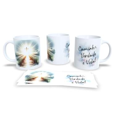 Imagem de Caneca com Arte em Aquarela, Paisagem Natural ao Pôr do Sol, Cerâmica Branca com Frase 'Ele Ressuscitou, Assim Como Disse', Design Inspirador (17264)