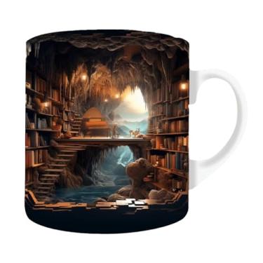Imagem de caneca da estante 3D | Copo de prateleira de biblioteca | Caneca de café cerâmica do livro 3D engraçado | Canecas multiuso com design de espaço criativo | Caneca de café para amantes de livros
