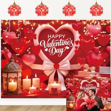 Imagem de Feliz Dia dos Namorados, balões românticos de coração vermelho, luzes de fadas, fundo de vela para decoração de festa do dia dos namorados, adereços de cabine de fotos, suprimentos para eventos
