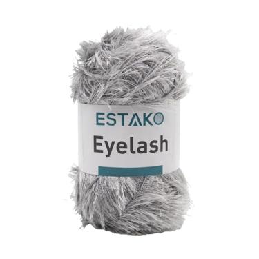 Imagem de Estako Cílios, 100% fio de poliéster, macio, felpudo para crochê e tricô 100 g (100 g) / 153 jardas (140 m) (1195 - cinza)