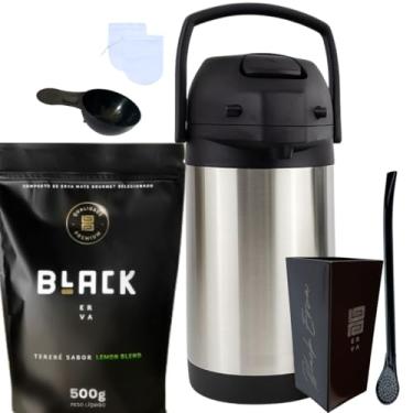 Imagem de Kit Tereré Black Erva Mate 500g Garrafa Térmica 2,5L Copo Acrílico 270ML e Bomba de Ferro (LEMON BLEND)