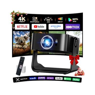 Imagem de [Suporte 4K] Mini projetor HD 1080p Dual Band WiFi6 5G e Bluetooth5.4 foco automático e prevenção de obstáculos, projetor externo portátil, suporte ajustável de 270° para filmes caseiros - Preto