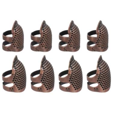 Imagem de PATIKIL Dedal de costura, 8 peças de dedais de metal para costura à mão, protetor de dedo ajustável, kit de suprimentos de artesanato, acessórios, bordado, à mão, ferramentas DIY, vermelho cobre