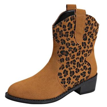 Imagem de Botas femininas de salto alto com estampa, bico fino, sapatos casuais confortáveis para atividades de lazer, Marrom, 36