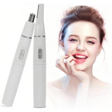 Imagem de Aparador de orelha de nariz à prova d'água para homens e mulheres (IPX7) - aparador de pelos de sobrancelha facial indolor, lâminas de borda dupla, elétrico compacto (bateria não fornecida), branco