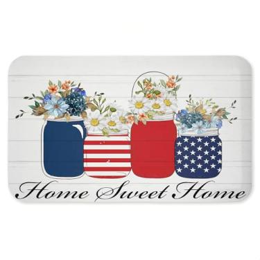 Imagem de Tapete antifadiga para vasos de flores patrióticas, tapete ergonômico acolchoado para cozinha e pé com suporte antiderrapante, tapete confortável ecológico, design por Kim Allen, 76 cm x 45 cm