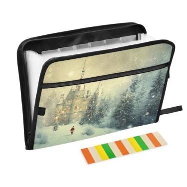 Imagem de Snowy Castle Winter Forest Arquivo sanfonado com 13 bolsos expansível pasta de arquivo com etiquetas e porta-documentos