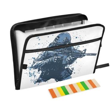 Imagem de Action Soldier Pasta de arquivo expansível à prova d'água com bolsa frontal para lápis organizador de recibos mensais para negócios