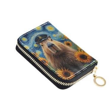 Imagem de 9 compartimentos para cartão de crédito e 2 compartimentos para dinheiro, carteira feminina, carteira pequena para moedas, com tinta de zíper, capivara fofa colorida