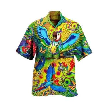 Imagem de Camisa Havaiana Floral 3D Para Homens E Mulheres Com Estampa De Papaga