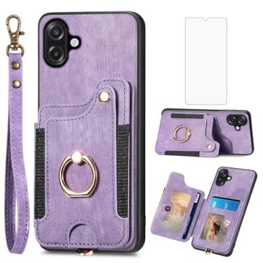 Imagem de Asuwish Capa de telefone para Samsung Galaxy A07 5G capa carteira com protetor de tela de vidro temperado e alça de pulso RFID suporte de cartão de crédito anel acessórios para celular AO7 A 07