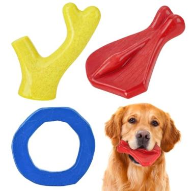 Imagem de FOFOS Brinquedos para mastigar cães para mastigar agressivos, pacote com 3 brinquedos para cães de nylon resistente, brinquedos para mastigar sabor de carne, para cães médios e grandes para mantê-los