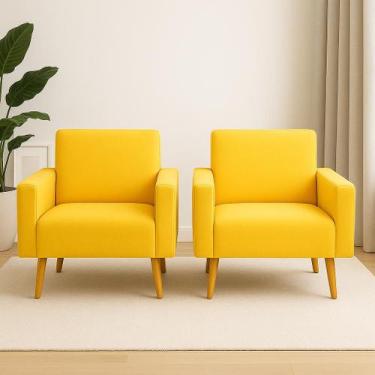 Imagem de Kit 2 capas poltrona tradicional sala- ajustavel premium Cor:Amarelo -