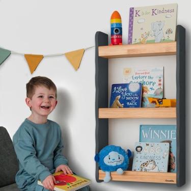 Imagem de Ocodile Estante flutuante para crianças - Estante infantil de 3 níveis montada na parede - cinza