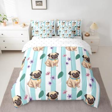 Imagem de Feelyou Jogo de cama fofo com tema de animal de desenho animado, 7 peças, solteiro, flores florais azuis, para meninos e meninas, adolescentes, conjunto de cama com lençol