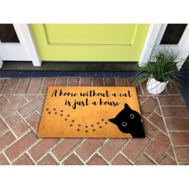 Imagem de Capacho engraçado de boas-vindas, decoração de casa, tapetes para entrada interior antiderrapante borracha traseira 76 x 45 cm tapetes de varanda frontal para aquecimento da casa (uma casa sem um gato