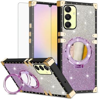 Imagem de Asuwish Capa de celular para Samsung Galaxy A25 5G capa magnética com protetor de tela de vidro temperado e espelho brilhante brilhante anel resistente à prova de choque suporte rígido A 25 25A