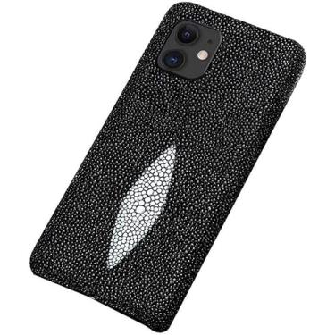 Imagem de MURVE Capa para Apple iPhone 12 (2020) 6,1 polegadas, capa traseira de telefone com pele de peixe pérola semi-embrulhada à prova de choque dissipação de calor capa de telefone (cor: preto)