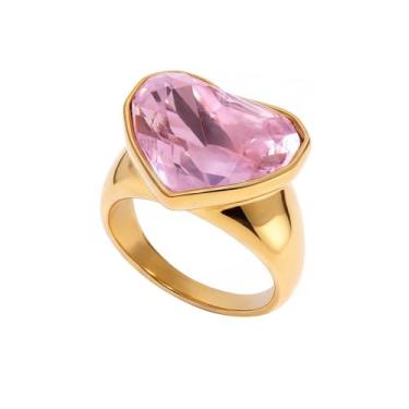 Imagem de OIDIMS Anéis de coração de strass grosso para mulheres, banhado a ouro, aliança eternidade, imitação de pedra de cristal, compromisso, coração, empilhável, anel grosso, chique, coquetel, festa