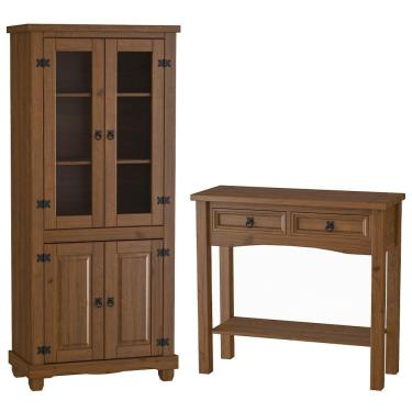 Imagem de Kit Aparador Rústico 2 Gavetas Com Cristaleira De Madeira Majestic M06 Imbuia Fosco - Lyam Decor