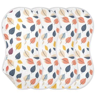 Imagem de Wassud Panos abstratos de outono com estampa de folhas de musselina para bebês 1 pacote babadores de algodão toalha de rosto absorventes e macios para arrotos para meninos e meninas recém-nascidos