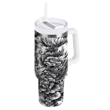 Imagem de SEHANY Copo de caveira gótico de 1,134 g com alça, copo isolado de aço inoxidável de parede dupla à prova de vazamento, caneca de café isolada para viagem cabe no suporte de copo de carro