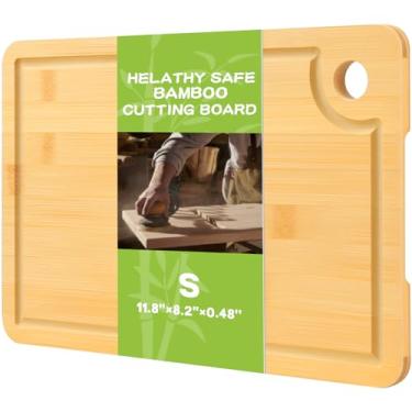 Imagem de Tábuas de corte de bambu para cozinha 30 x 21 cm, tábua de corte de madeira reversível com ranhura de suco e alças laterais, tábua de cortar carne e queijo, 100% bambu orgânico