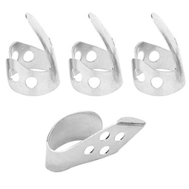 Imagem de RiToEasysports Palhetas de Dedo, Conjunto de Metal Com 3 índices e 1 Palheta de Polegar para Guitarra, Baixo, Ukulele, Prática de Palco, Instrumento de Cordas (SILVER)