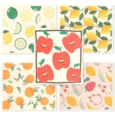 Imagem de Panos de prato suecos para panos de prato de cozinha - pacote com 5, toalhas de papel reutilizáveis com clipes, toalha de prato sueca lavável e absorvente, panos de esponja de limpeza para assar