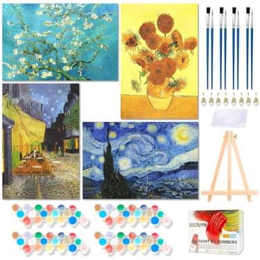 Imagem de Muzagroo Art 4 kits de pintura por números para adultos, tela emoldurada com cavalete de madeira, faça você mesmo, kits de pintura a óleo acrílica de praia, pintura por números em tela, arte de parede