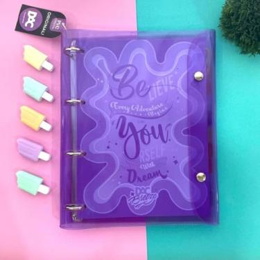 Imagem de DAC - Caderno Argolado Colegial PVC Cristal com 192 Folhas Fechamento em Botão - Breeze Roxo