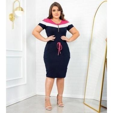 Imagem de Vestido MIDI Aurora Moda Evangélica Feminina, Marinho com pink, G