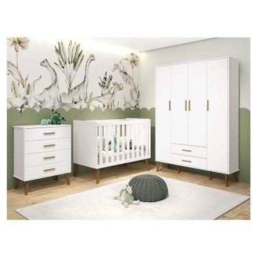 Imagem de Quarto De Bebê Isis 4 Portas Com Gaveteiro Branco Acetinado - Reller