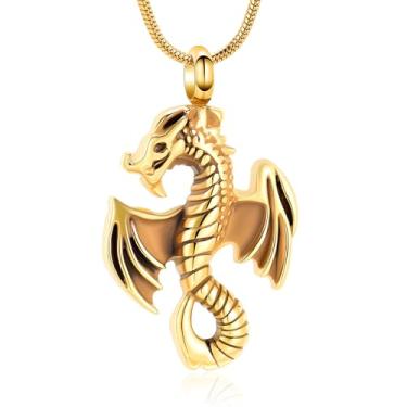 Imagem de mingkejw Colar de urna de dragão para cinzas, joia de cremação viking, colar memorial de aço inoxidável, suporte de cinzas para animais de estimação humanos, joia de lembrança com ferramenta de